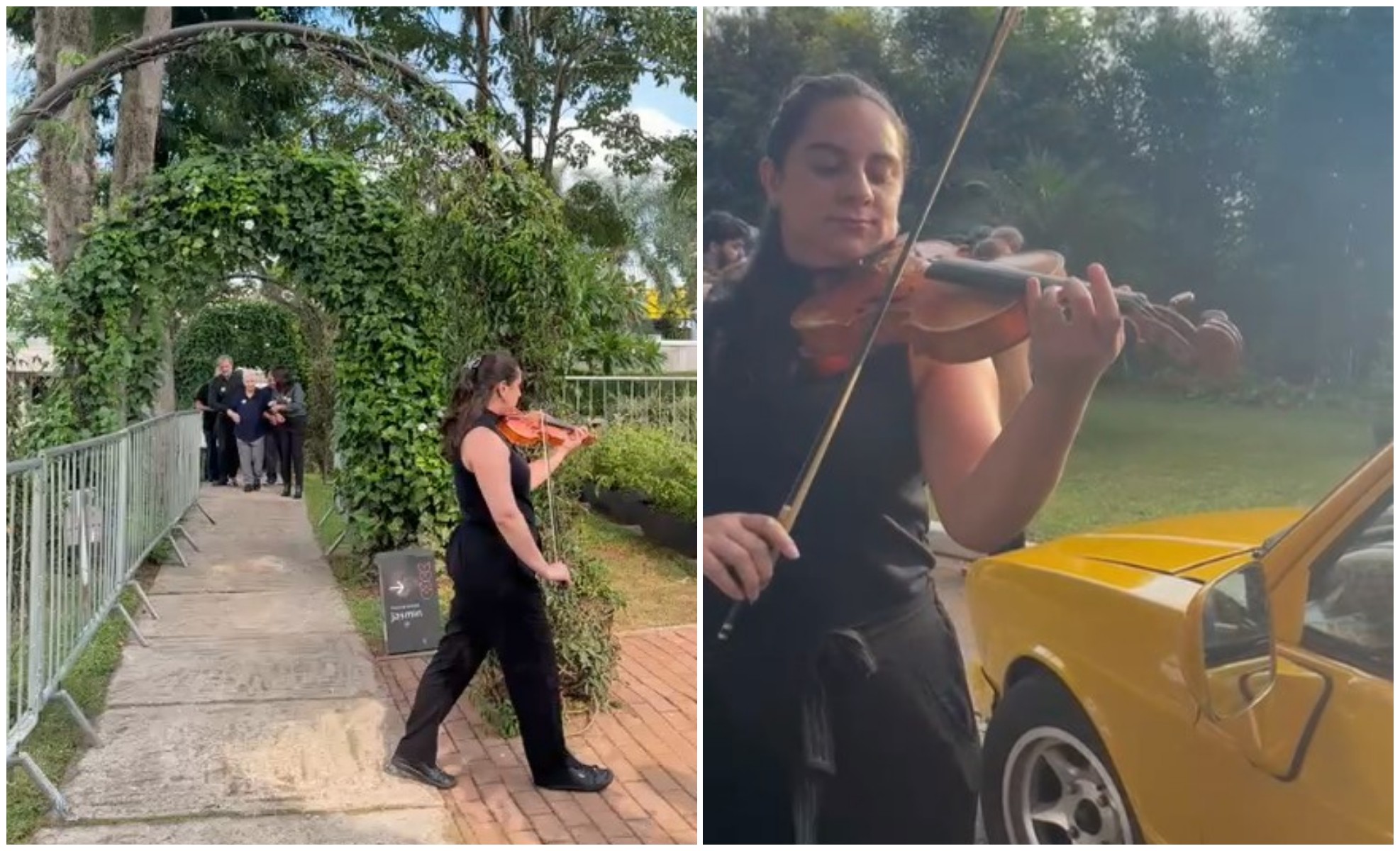 Violinista toca ' Pelados em Santos' em inauguração de memorial dos Mamonas