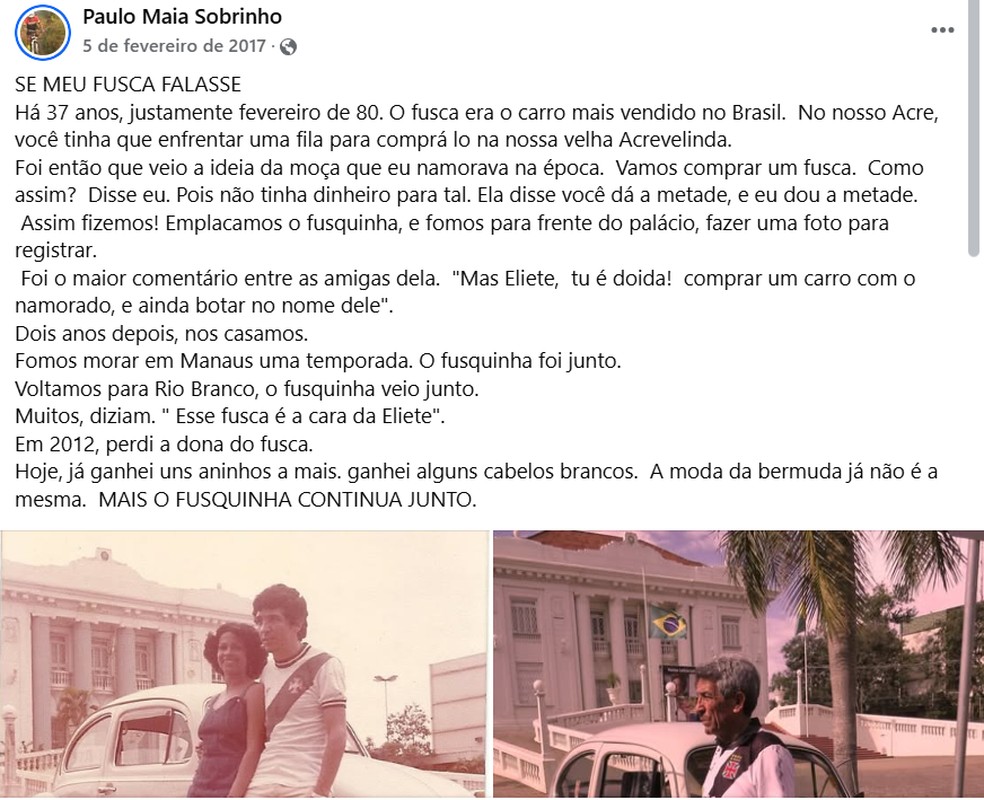 Paulo relembrou a trajetória através de uma postagem em 2017 — Foto: Reprodução/Facebook