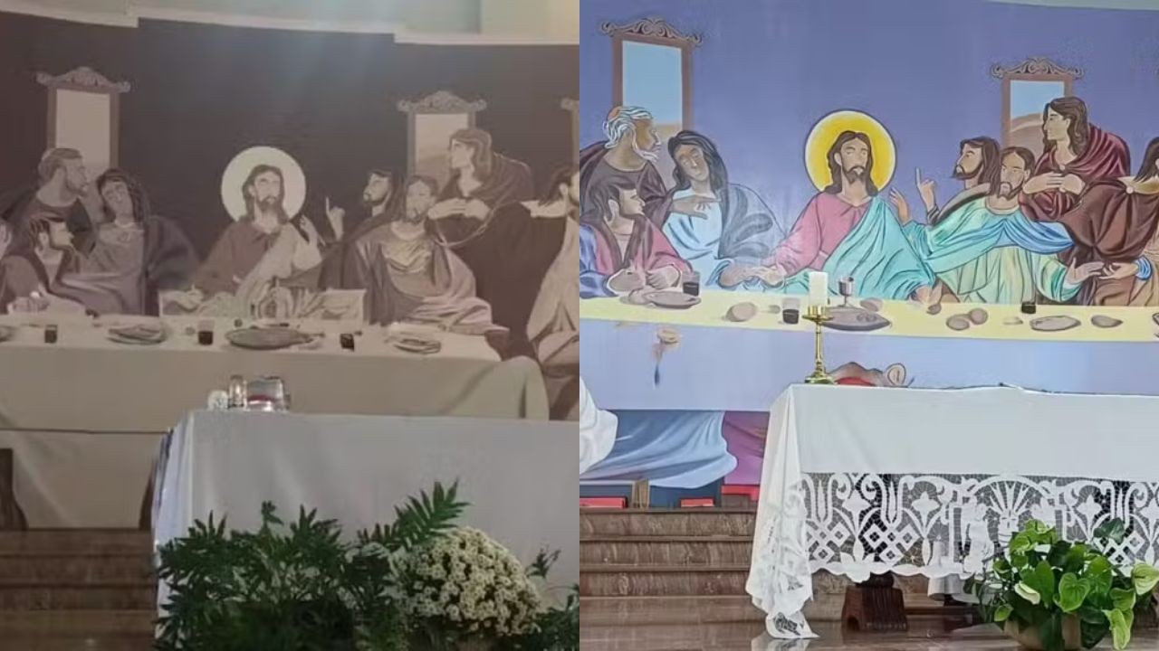 Veja ANTES e DEPOIS da pintura que motivou briga entre padre e locutor Jésus em MG