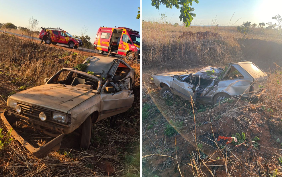 Capotamento na GO-430, na zona rural de Formosa — Foto: Divulgação/Corpo de Bombeiros