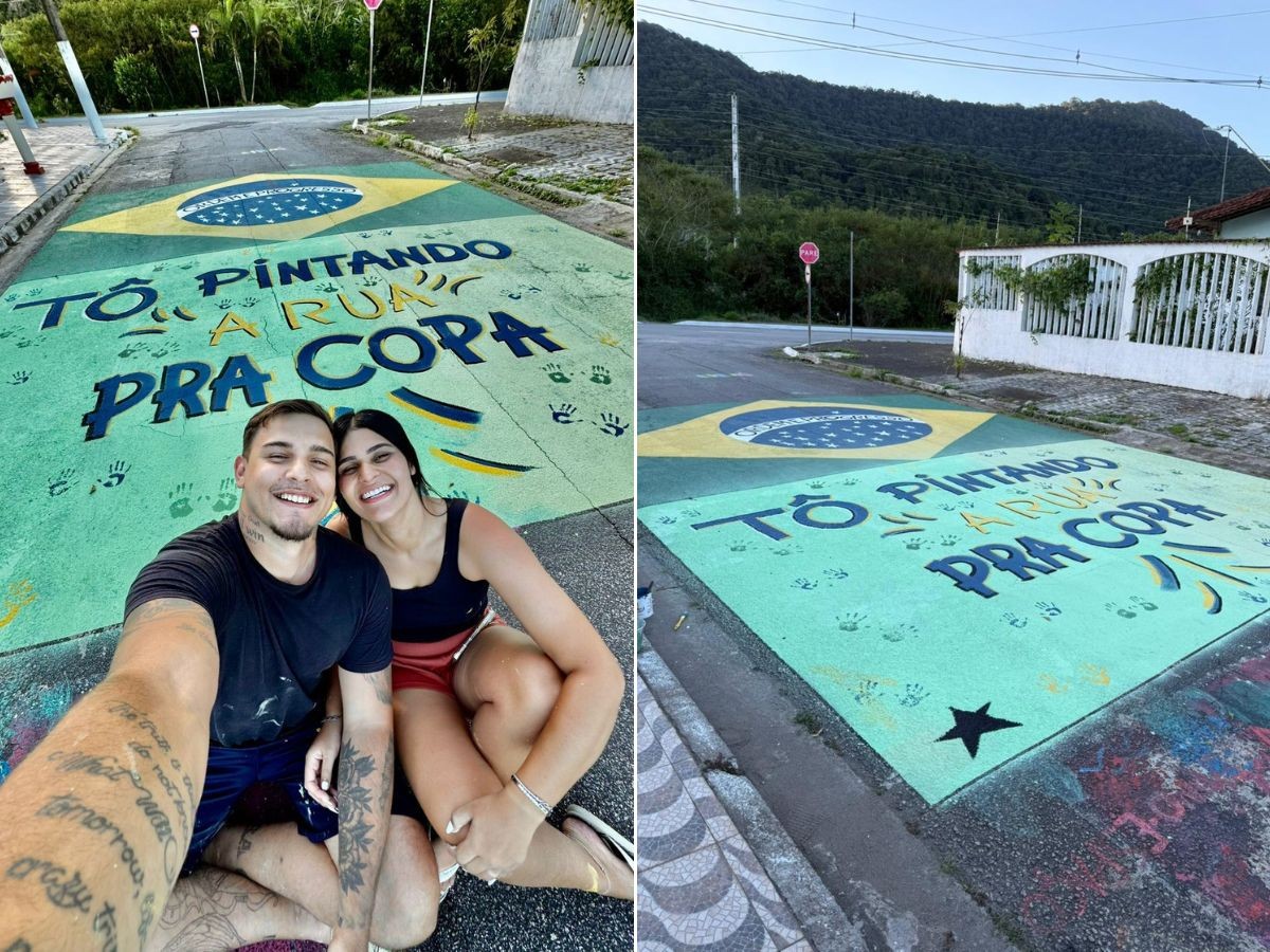 Pelé, Neymar, Caramelo e Cristo Redentor: rua ganha pintura inspirada em símbolos do Brasil no litoral de SP