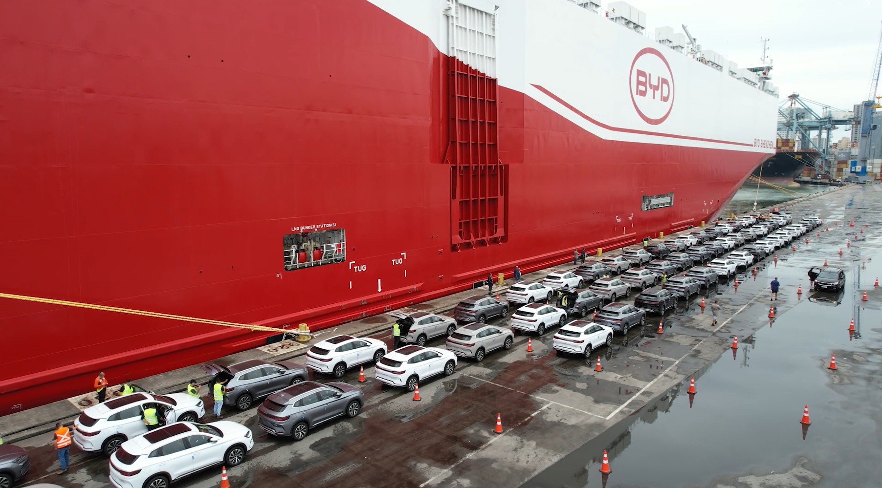 Megaoperação para desembarque de 7,2 mil carros elétricos e híbridos em porto de SC é concluída após 4 dias
