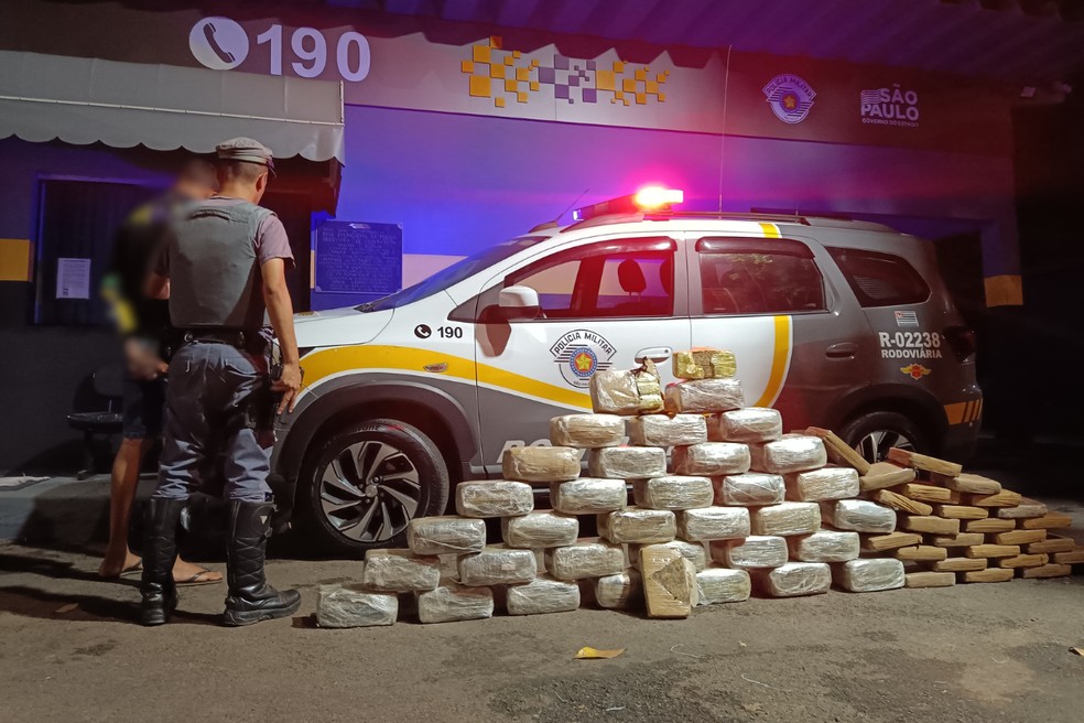 Droga foi localizada em um caminhão abordado na SP-294, em Adamantina (SP) — Foto: Polícia Rodoviária/Divulgação