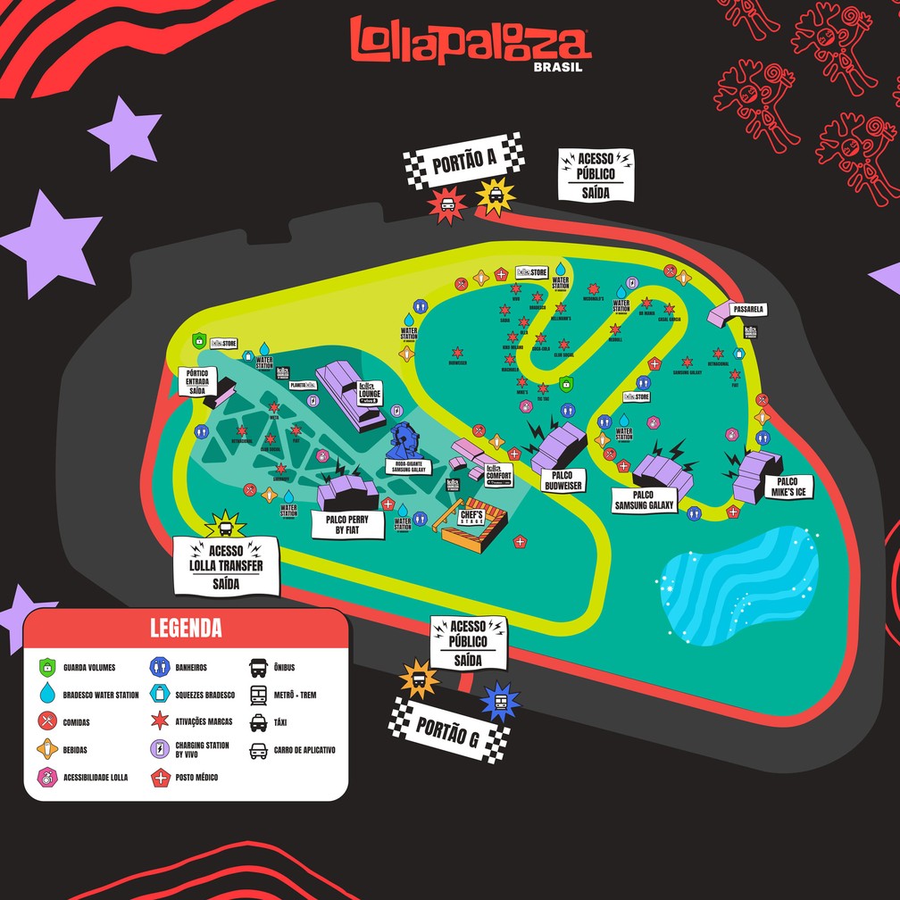 Mapa com palcos e outras atrações do Lollapalooza — Foto: Divulgação
