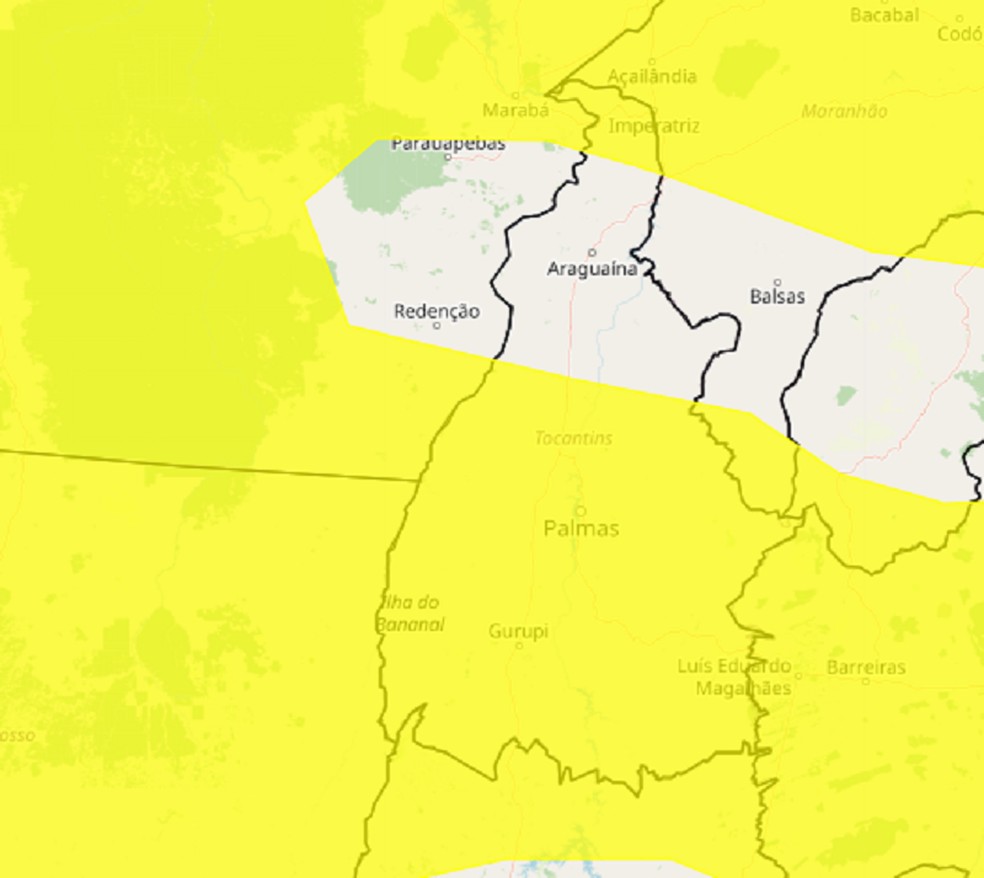 Alerta amarelo para o Tocantins nesta terça-feira (22) e quarta-feira (23) — Foto: Reprodução/Inmet