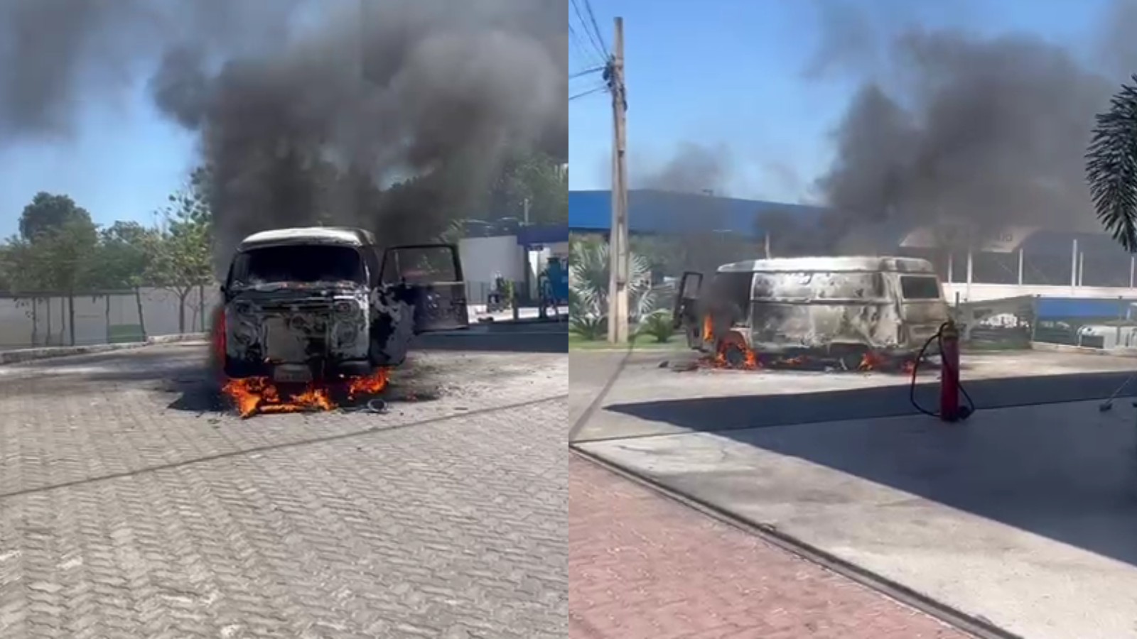 Vídeo: Kombi pega fogo ao lado de posto de combustíveis em Teresina