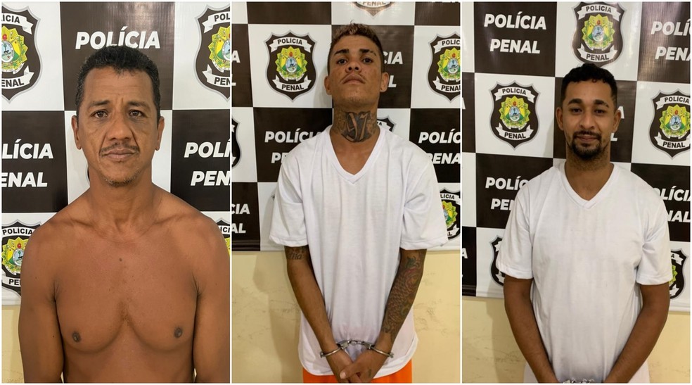 Francisco Demir da Silva (à esq) e Jarisson Miranda (centro) seguem foragidos e Abel Cerqueira (à dir) foi capturado  — Foto: Arquivo/Iapen-AC