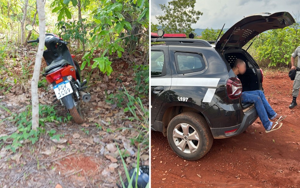 Segundo polícia, moto da vítima foi recuperada com o suspeito — Foto: Divulgação/PCGO