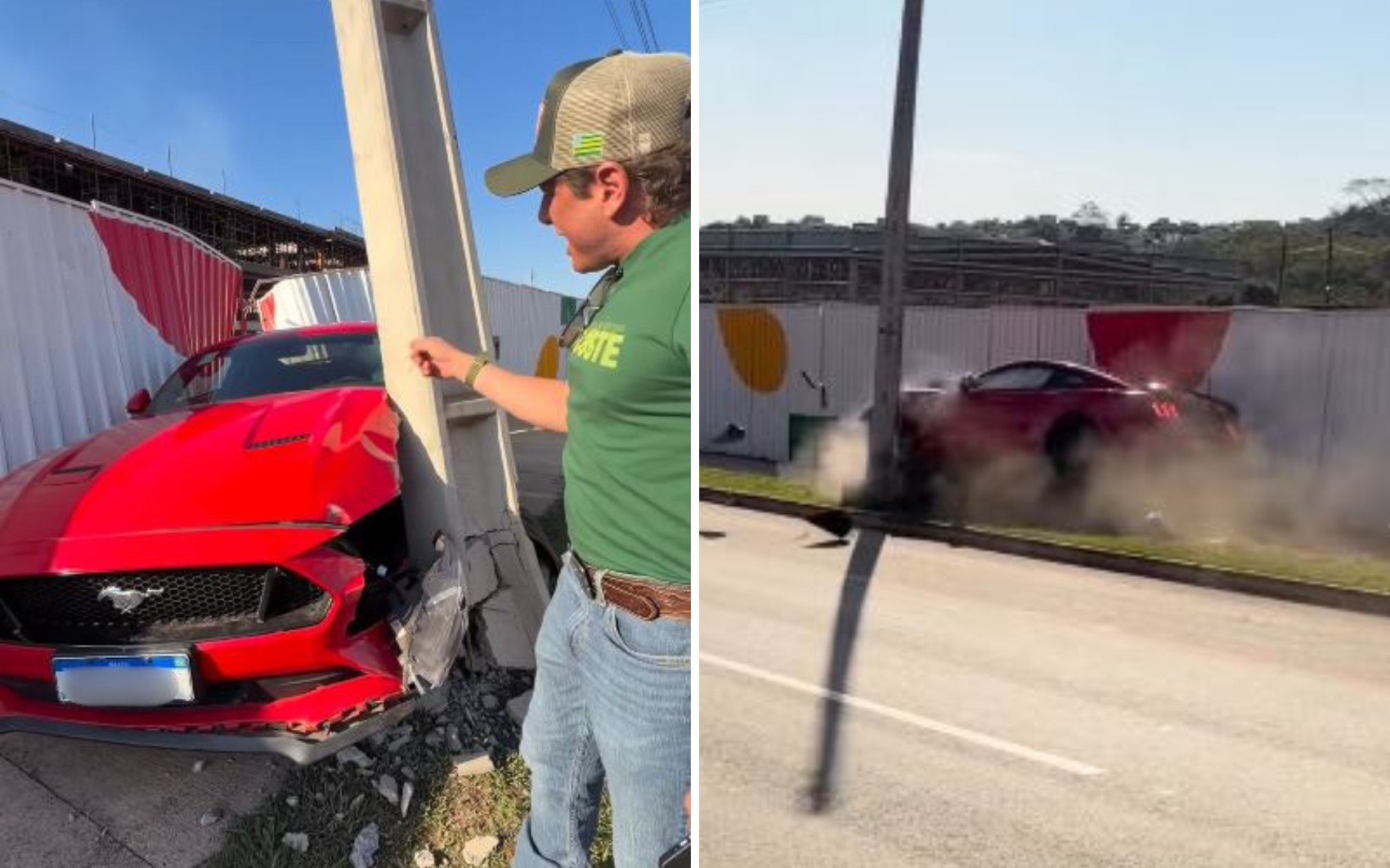 Influenciador fica no prejuízo após emprestar Mustang para amigo, e carro de luxo bater em poste; vídeo