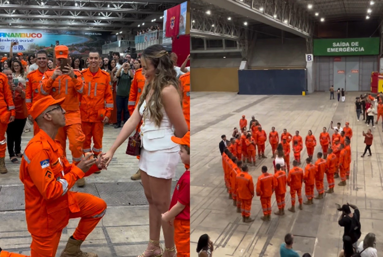 Bombeiro pede noiva em casamento  durante formatura militar e colegas de farda celebram com desfile; VÍDEO
