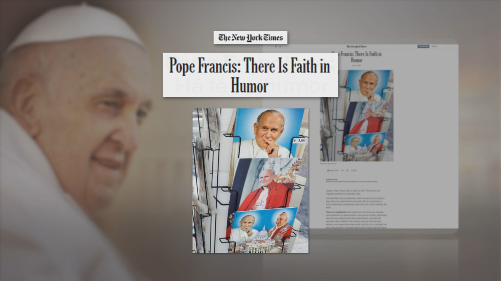 'Há fé no humor': Papa Francisco publicou artigo sobre bom humor no jornal ‘The New York Times’ em dezembro