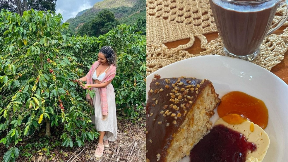 A turista Simone Brasileiro experenciou o Caparaó no Espírito Santo e se apaixonou pelo café da região. — Foto: Reprodução