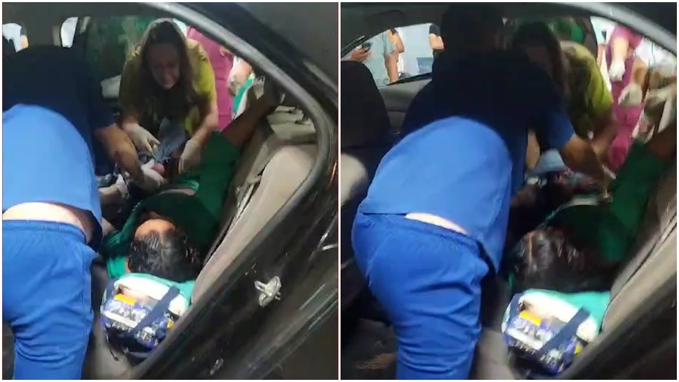 Vídeo mostra o momento após o bebê nascer, dentro do veículo, em Imperatriz — Foto: Reprodução/Redes sociais