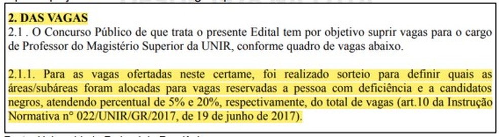 Edital 2015 da Unir — Foto: Universidade Federal de Rondônia - Observatório de Políticas Afirmativas Raciais (Opará)/ Reprodução
