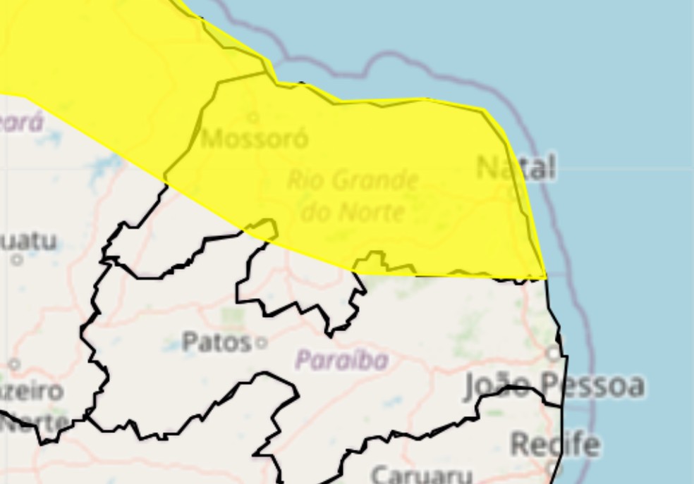Alerta de chuva abrange várias regiões do Rio Grande do Norte — Foto: Inmet/Reprodução