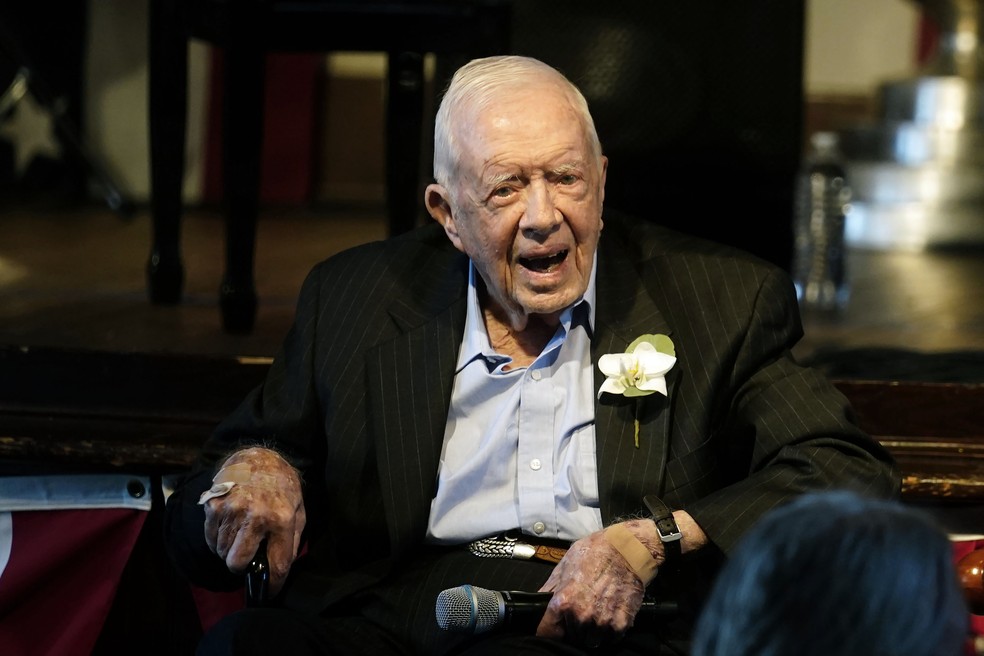 Ex-presidente dos EUA, Jimmy Carter, durante encontro em Paris no dia 10 de julho de 2021 — Foto: John Bazemore/AP