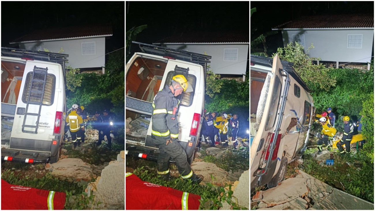 Argentinos ficam feridos após motorhome cair em ribanceira de praia em Florianópolis