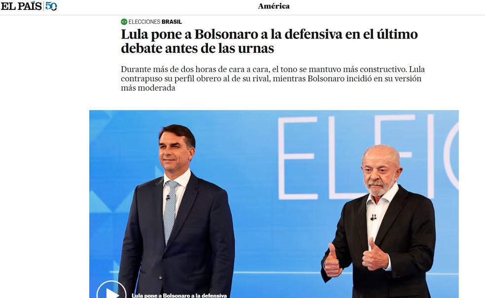 Como a imprensa internacional repercutiu o último debate entre Flávio e Lula — Foto: Reprodução/El País