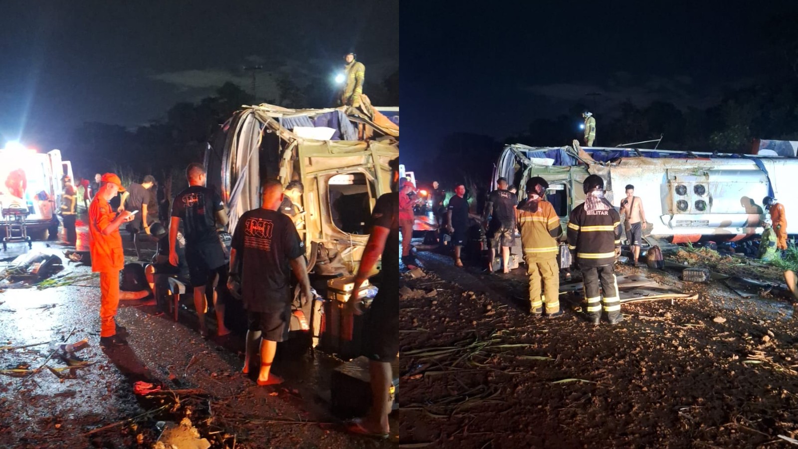 Ônibus da banda de Núzio Medeiros tomba na BR-316 em Teresina e deixa nove feridos