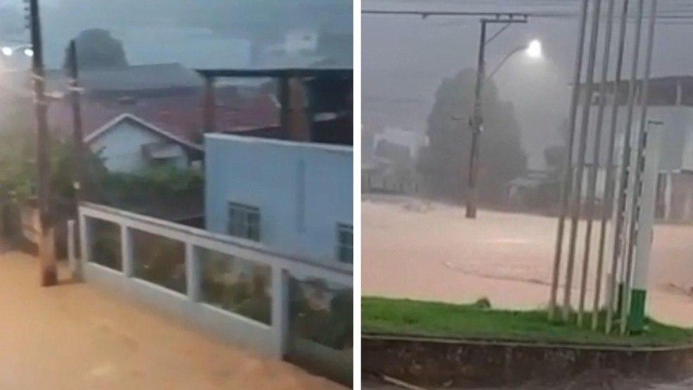 Registros de chuva forte feitos por moradores de Vila Valério, no Noroeste do Espírito Santo — Foto: Reprodução/ Redes Sociais