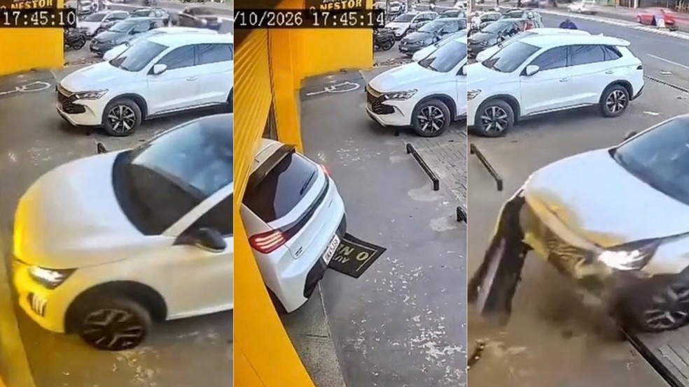 Motorista perde controle de carro e atinge loja de autopeças em Timon, no MA — Foto: Reprodução/TV Mirante