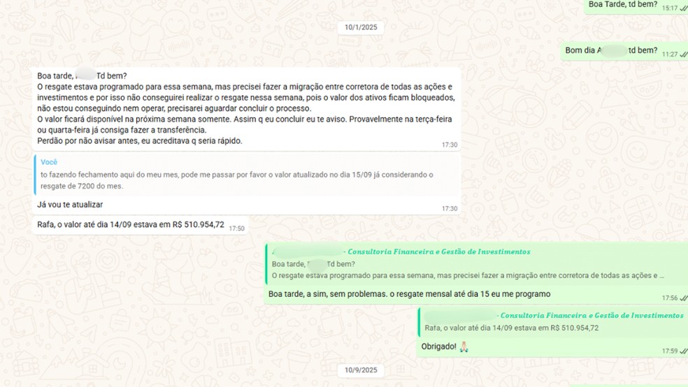 Polícia Civil investiga casal suspeito de aplicar golpe milionário em mais de dez pessoas de diferentes cidades — Foto: Reprodução/WhatsApp