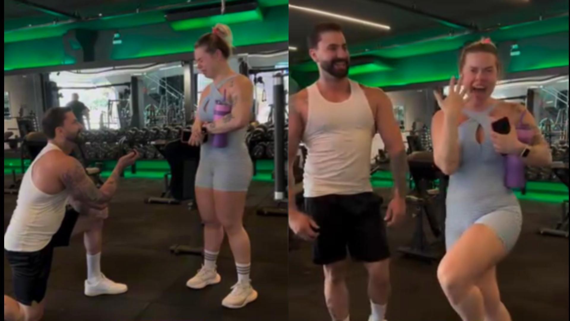 Personal trainer é surpreendida com pedido de casamento em academia onde conheceu namorado: 'Nem nos meus melhores sonhos saiu tão perfeito'