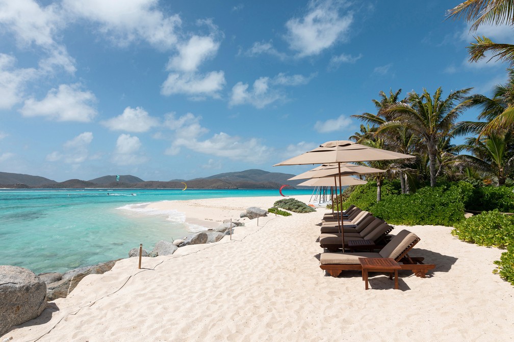 Praia da ilha privada de Richard Branson — Foto: Divulgação/Necker Island
