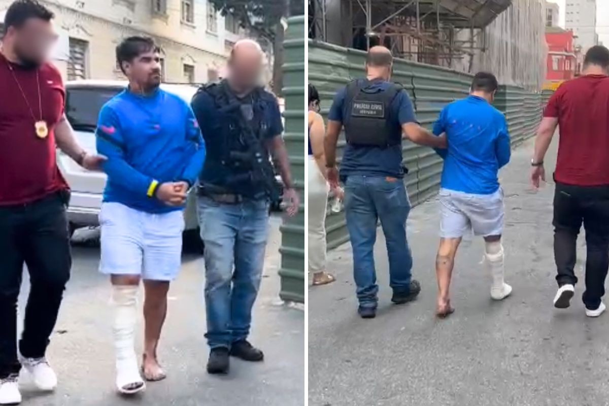 Procurado por tráfico internacional é preso com o pé engessado após se machucar ao tentar fugir da polícia no litoral de SP; VÍDEO