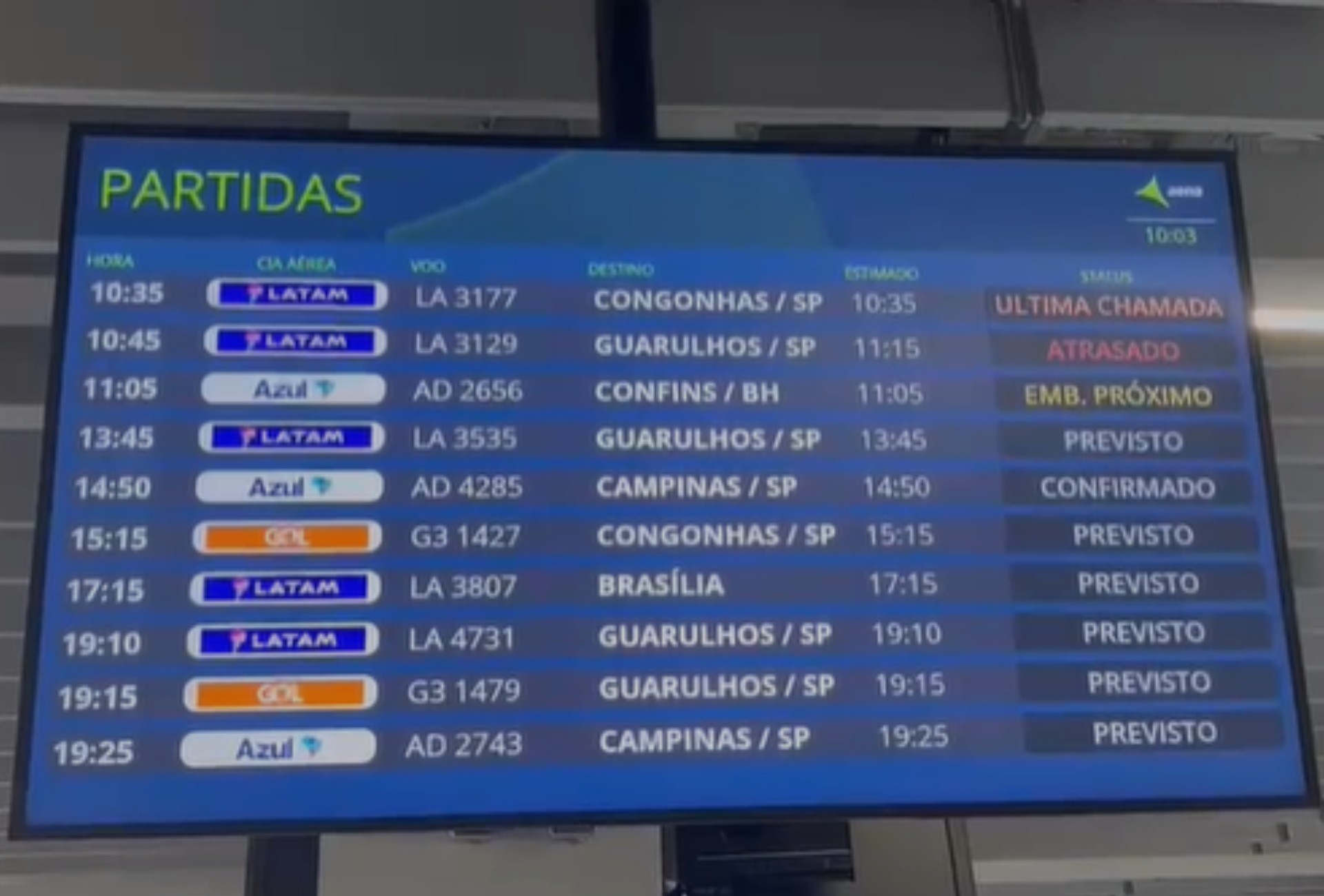 Pane em aeroportos de SP provoca atraso em voo de Campo Grande
