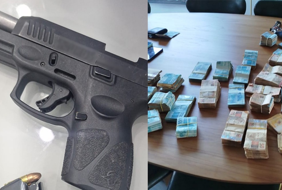 Com grupo foram apreendidas armas, dinheiros em reais e dólares, cheques, entre outros — Foto: MPMS