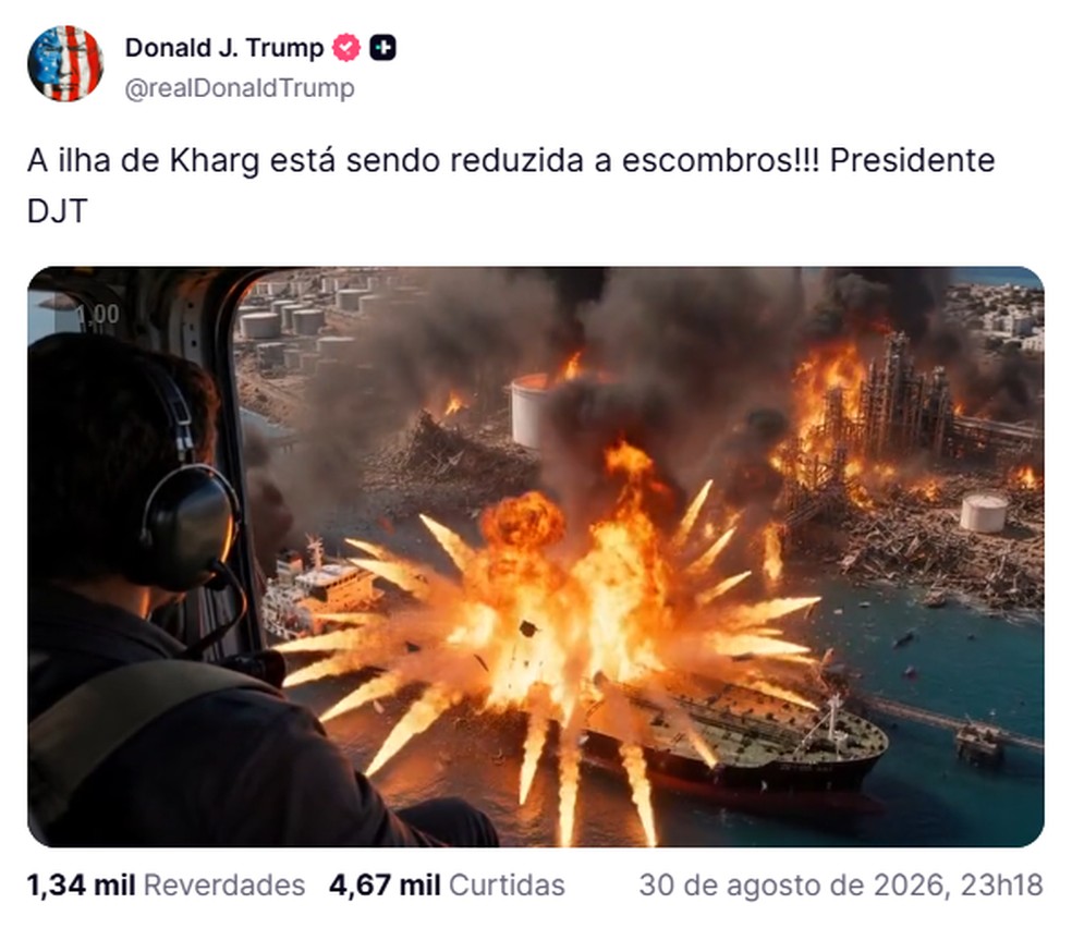 Publicação do presidente dos EUA Donald Trump na rede social Truth Social — Foto: Reprodução/Truth Social