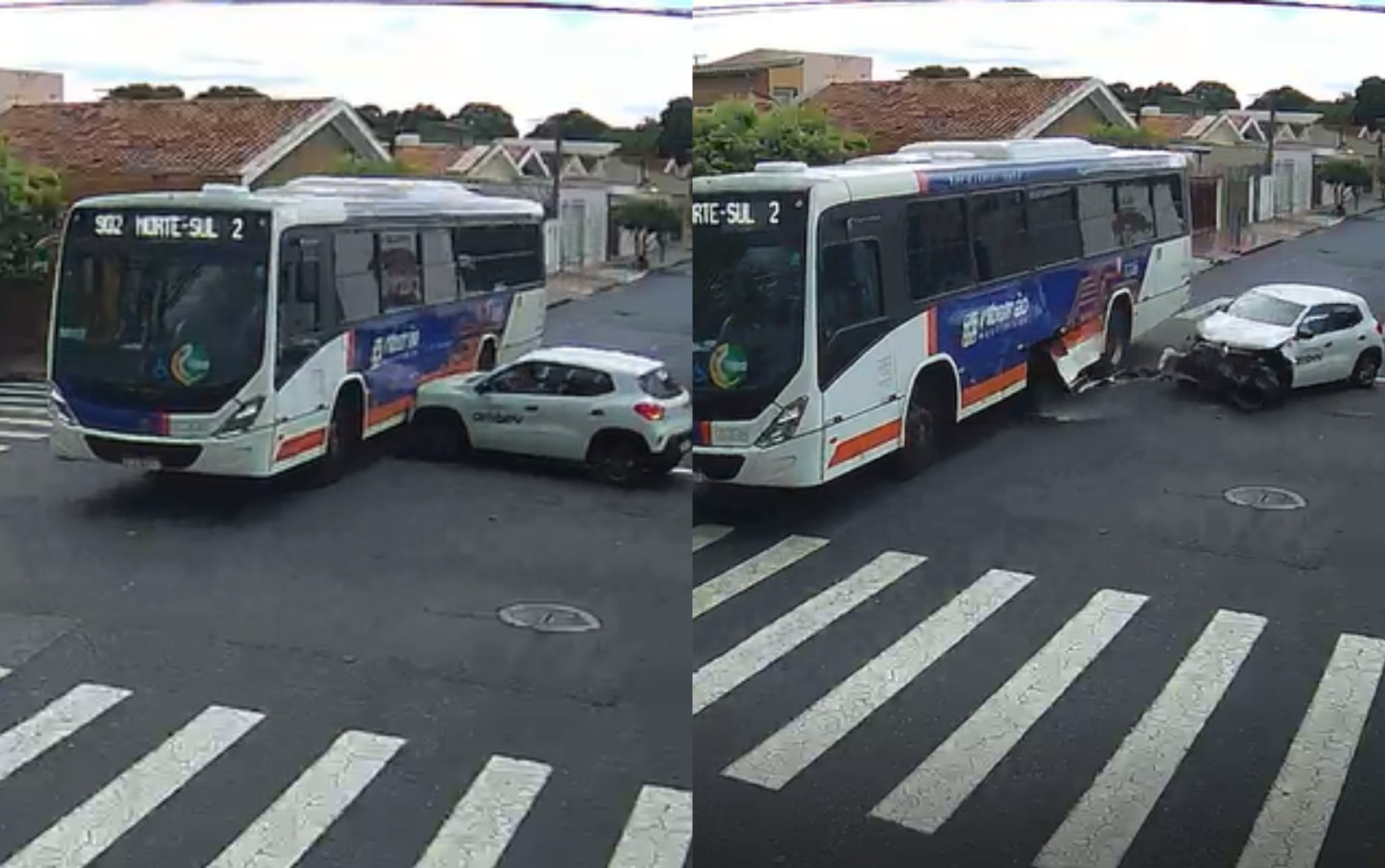 Motorista de carro desrespeita sinal de pare e acerta lateral de ônibus em Ribeirão Preto; VÍDEO