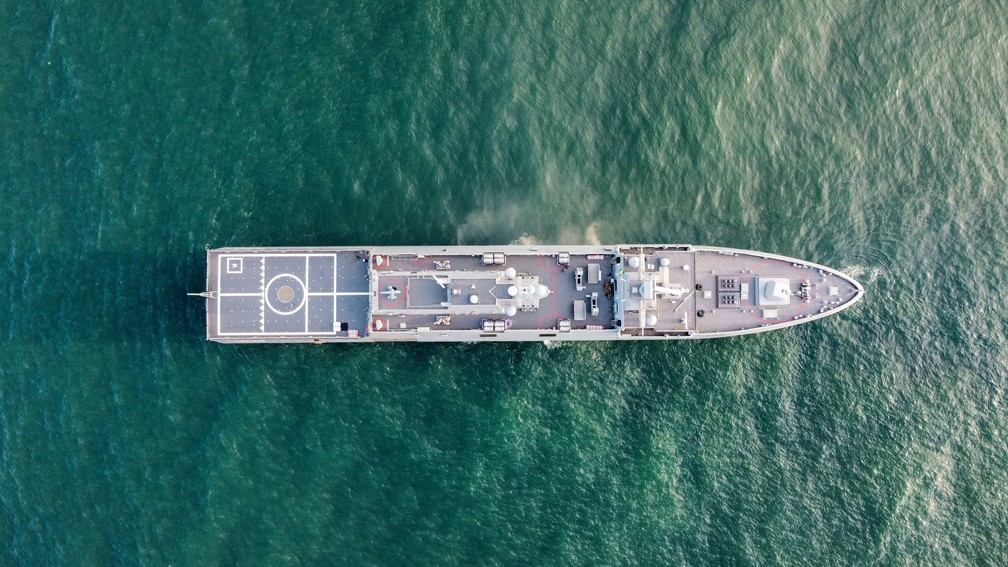 Fragata Tamandaré vista de cima — Foto: Divulgação/Marinha do Brasil