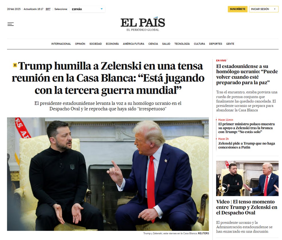 Capa do jornal El País nesta sexta (28). — Foto: Reprodução