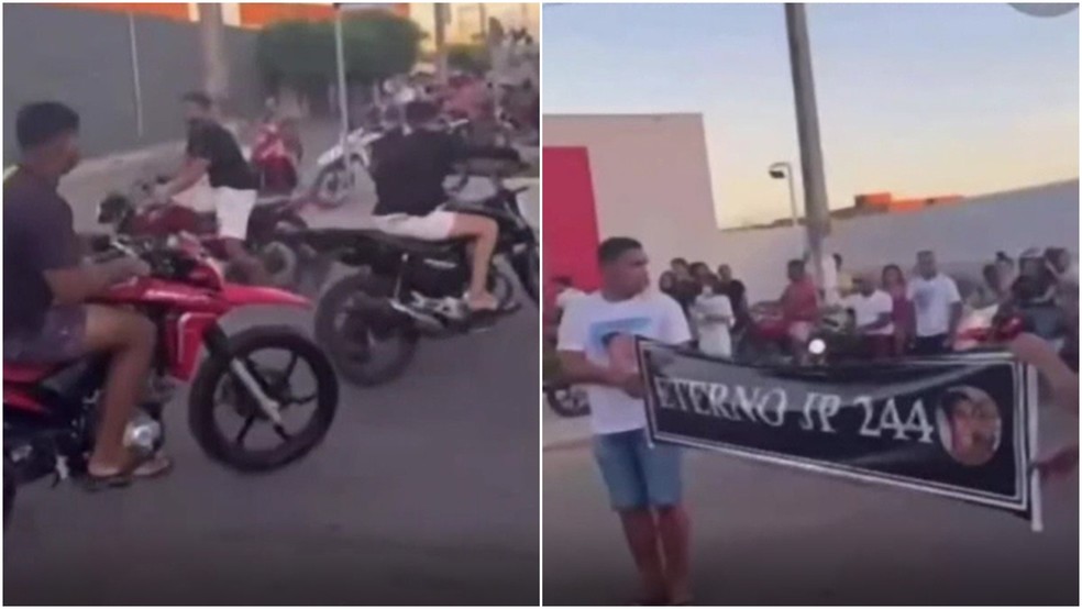 Homens empinam moto durante velório e são presos — Foto: Reprodução