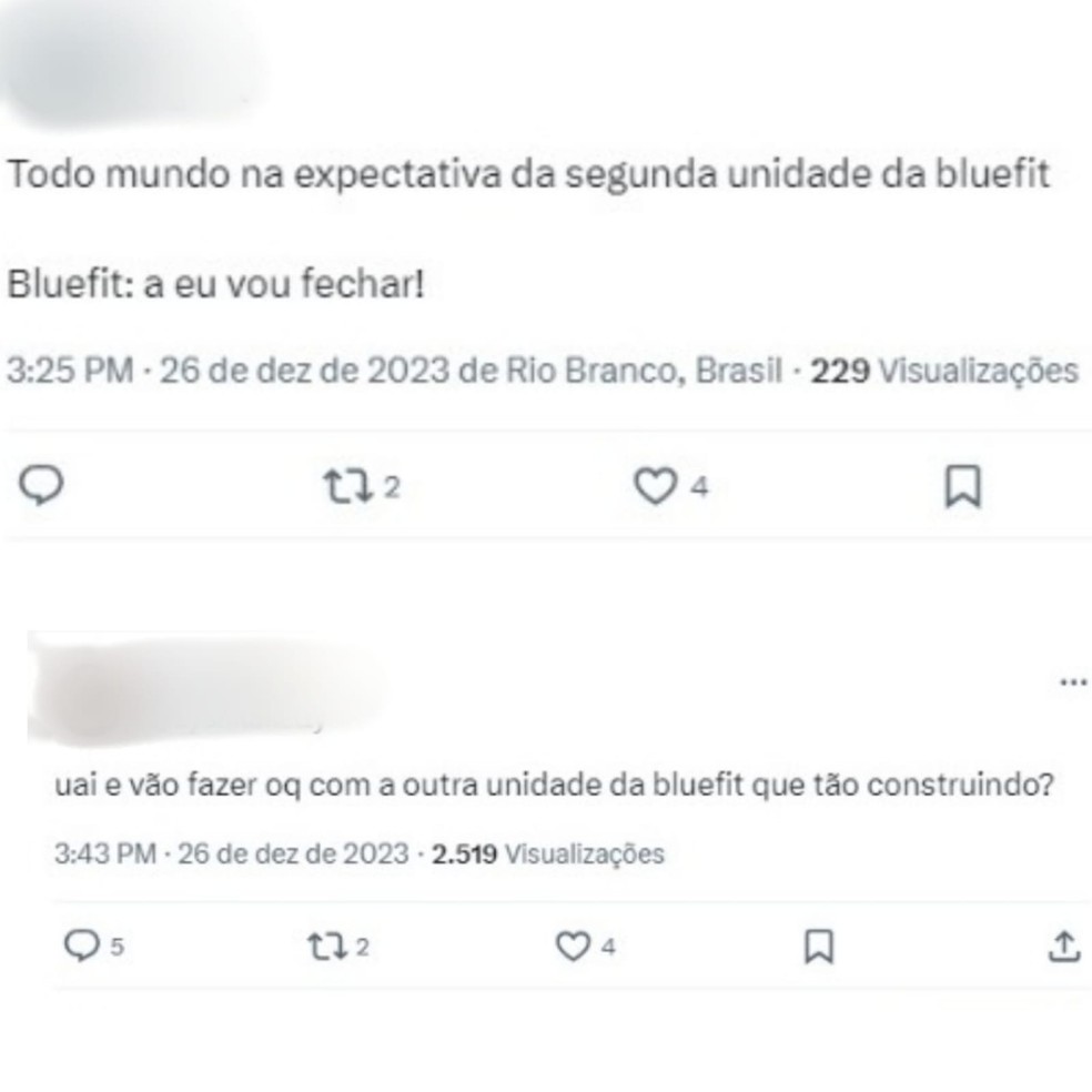 Internautas ficaram surpresos com o anúncio do fechamento da BlueFit em Rio Branco — Foto: Reprodução