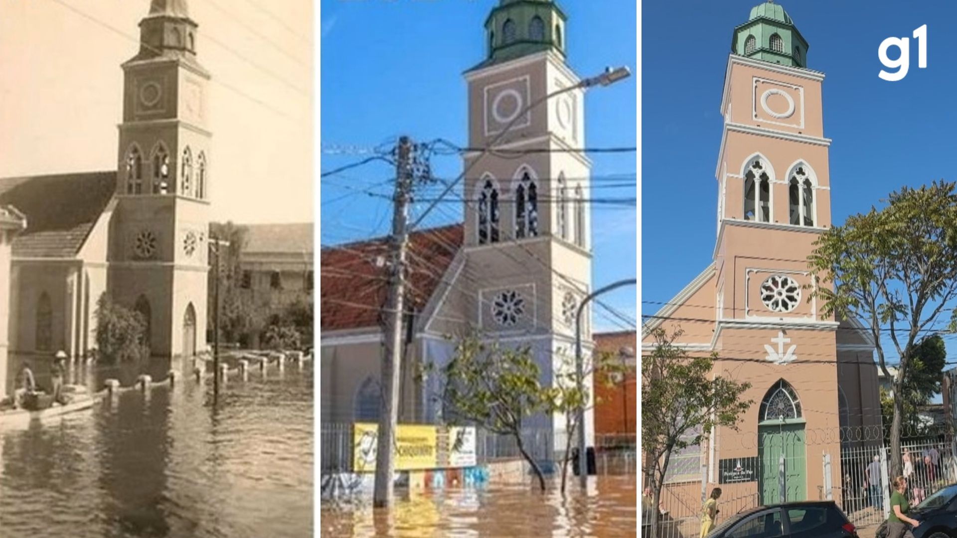 Atingidas por duas grandes enchentes, em 2024 e em 1941, igreja centenária é reaberta no RS
