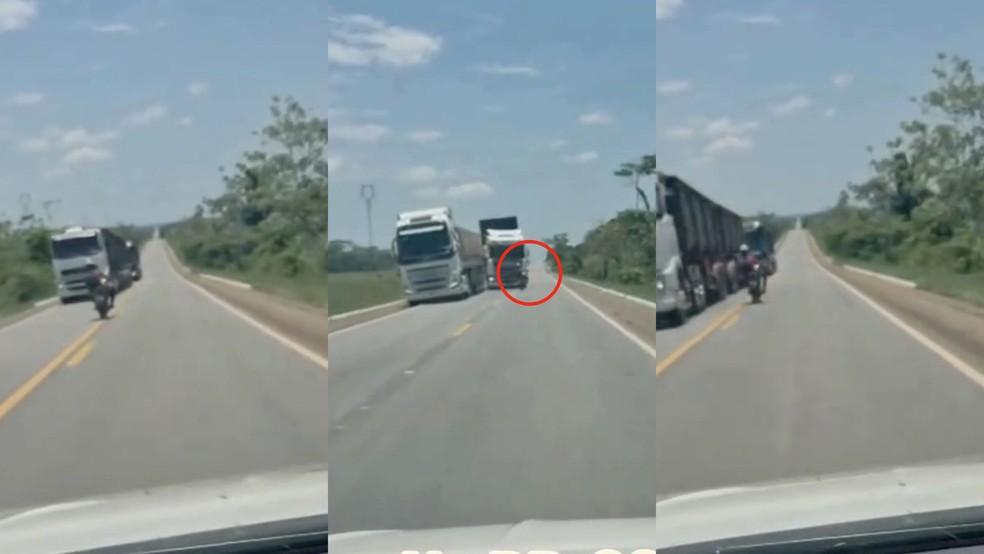 Motociclista faz zigue-zague na pista e morre após ser atingido por caminhão em RO — Foto: Reprodução/redes sociais