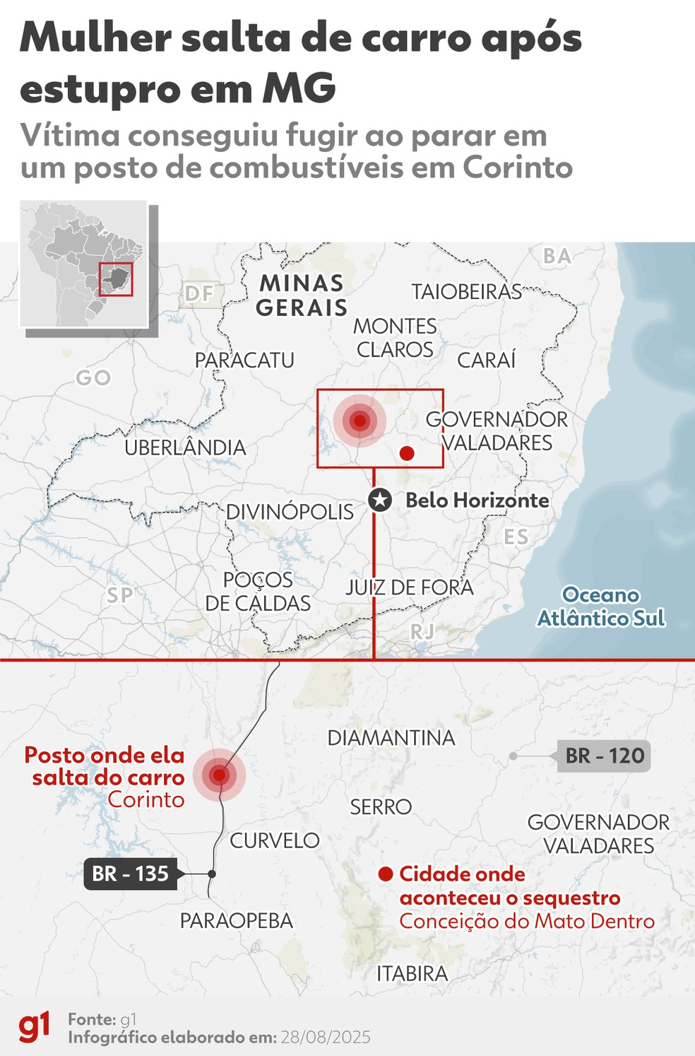 Infográfico mostra local do sequestro e do resgate — Foto: Arte/g1