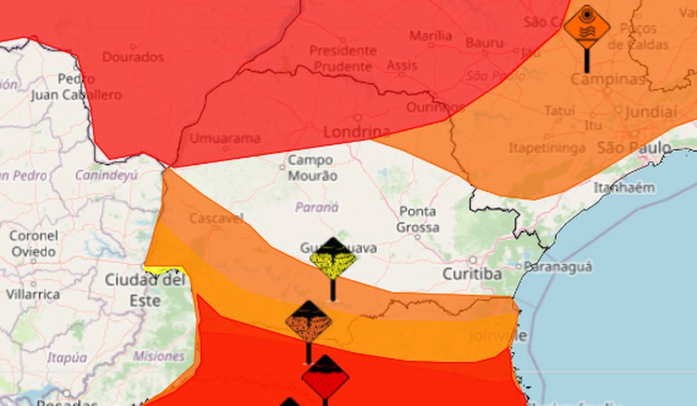 Inmet emite alerta de tempestade com ventos fortes e possibilidade de granizo para o Paraná — Foto: INMET