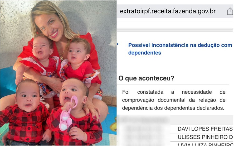 Kassia Cristina Freitas caiu na malha fina do Imposto de Renda após ter quadrigêmeos em Goiânia, Goiás — Foto: Arquivo pessoal/Kassia Freitas