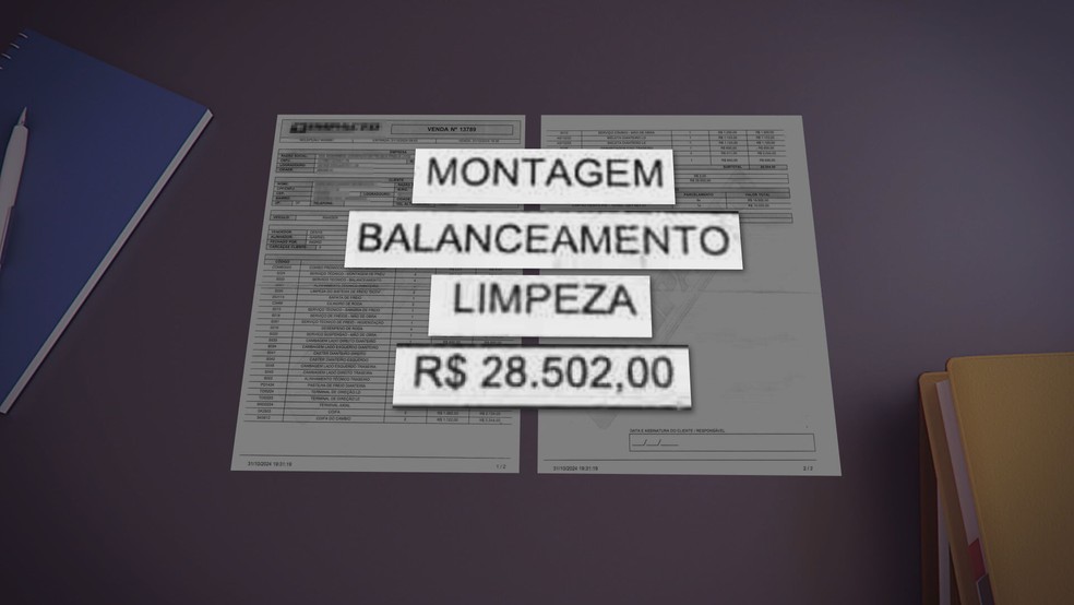 Recibo de serviço feito por oficina de Samambaia Sul, investigada por estelionato, no DF — Foto: TV Globo/Reprodução