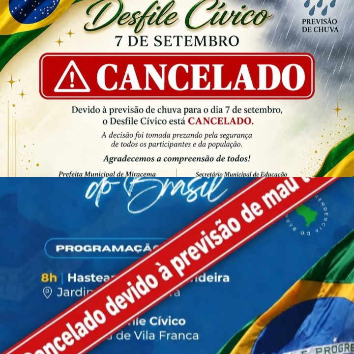 Desfiles cívicos de 7 de Setembro são suspensos em cidades do Norte e Noroeste do RJ por previsão de chuva