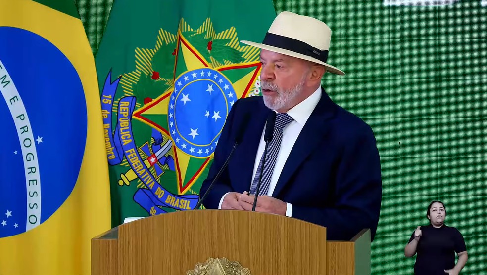 Lula discursa durante assinatura do Brasil Soberano III — Foto: Reprodução