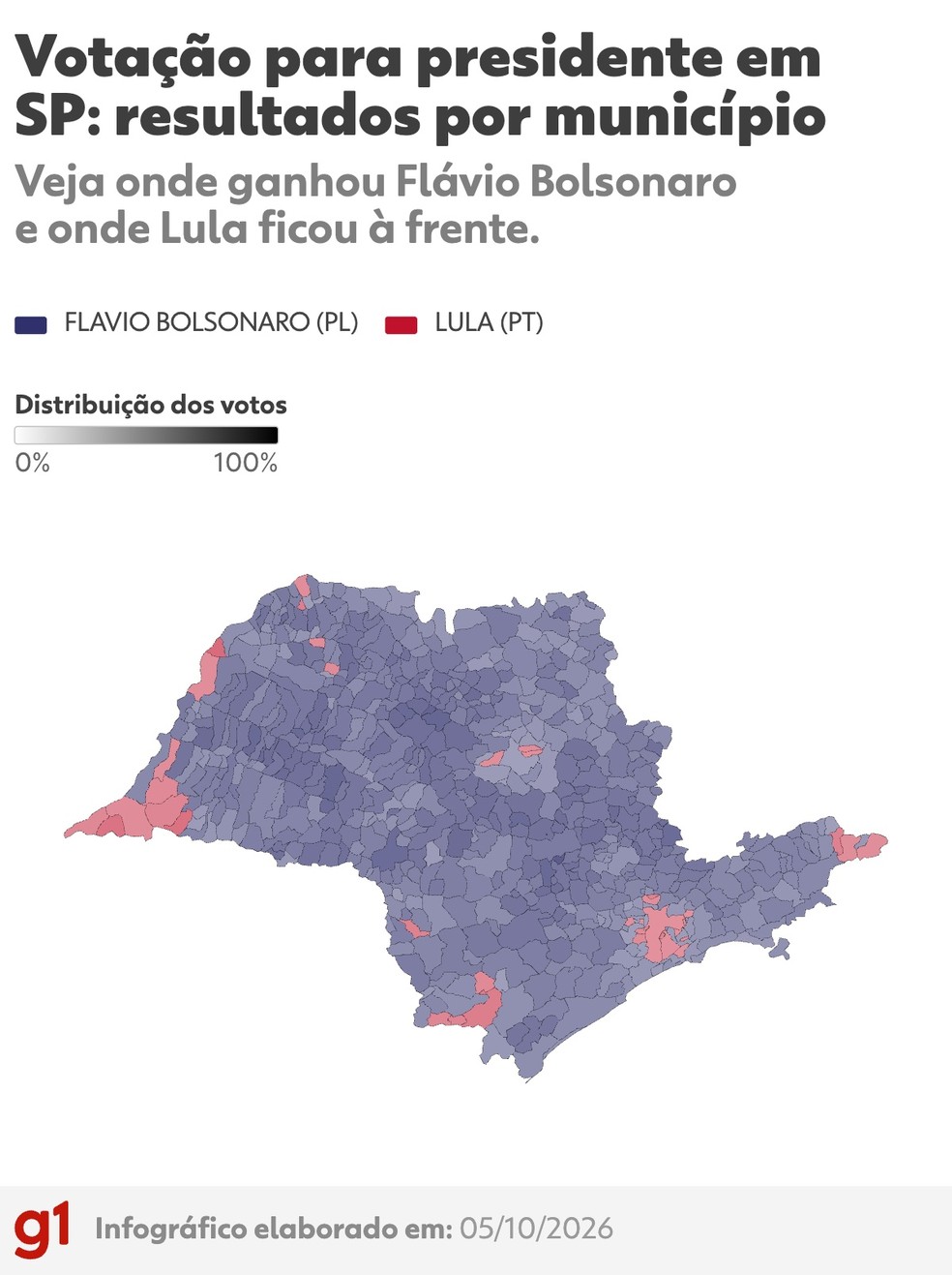 Eleições 2026: votação para presidente por município no estado de SP — Foto: Arte G1