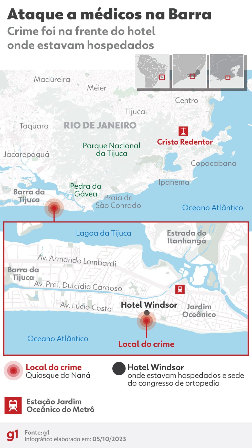 Mapa do ataque aos médicos na Barra da Tijuca — Foto: Infografia: Wagner Magalhães/g1