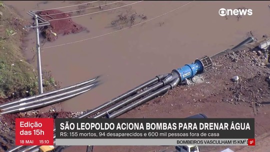 São Leopoldo aciona bombas para drenar água - Programa: Jornal GloboNews 
