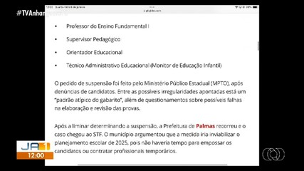 Justiça mantém suspensão parcial do concurso da educação de Palmas