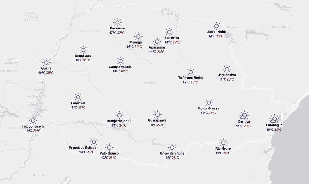 Previsão do tempo do Simepar para sexta-feira, 24 de outubro — Foto: Reprodução/Simepar